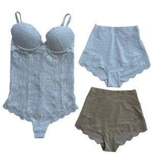 Set of H&M White Lace Bodysuit US 8/2 panties in white/beige XS New with no tags